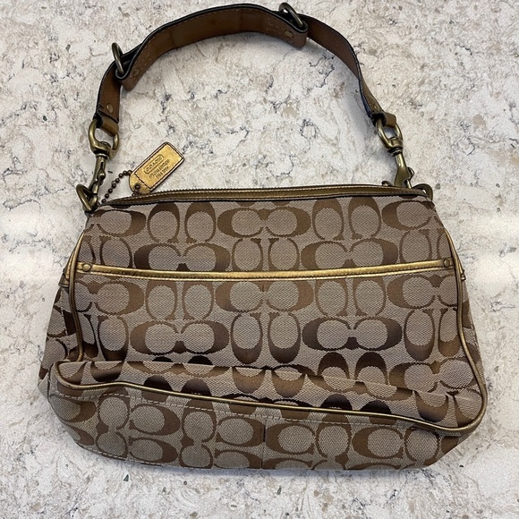Vintage  Rare Coach Handbag purse with gold and signature khaki "C" - Picture 7 of 13